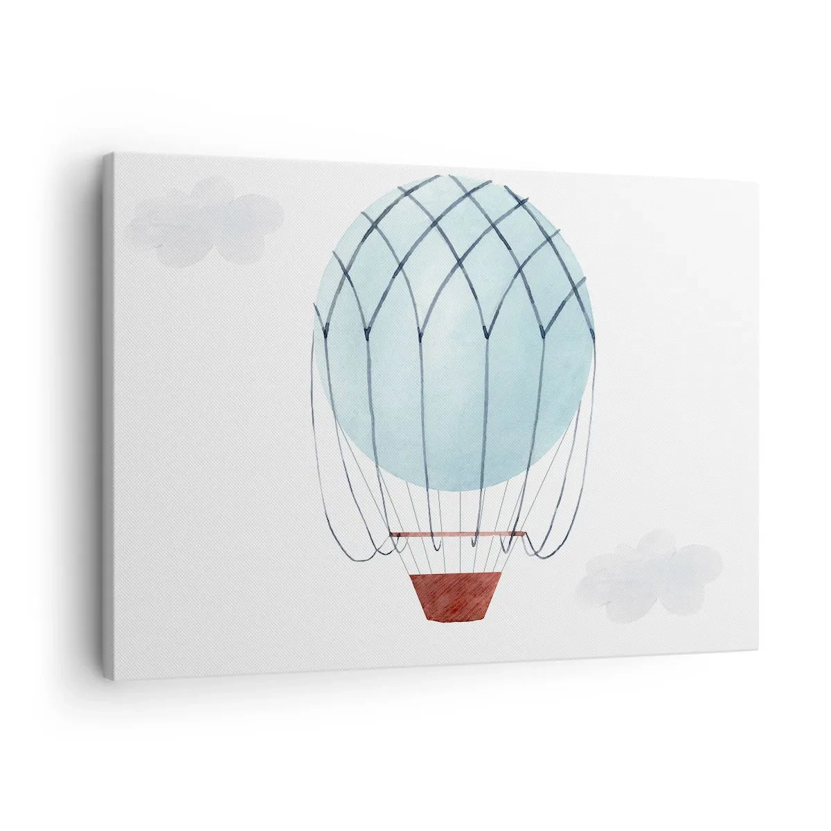 Quadro em tela - Um balão pintado à mão em um cenário de nuvens delicadas. - 70x50cm - Tudo nas nuvens - Decoração de parede moderna para a sala de estar e quarto ARTTOR