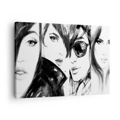 Quadro em tela - Retratos elegantes de mulheres em tons monocromáticos - 70x50cm - Beleza multiplicada - Decoração de parede moderna para a sala de estar e quarto ARTTOR