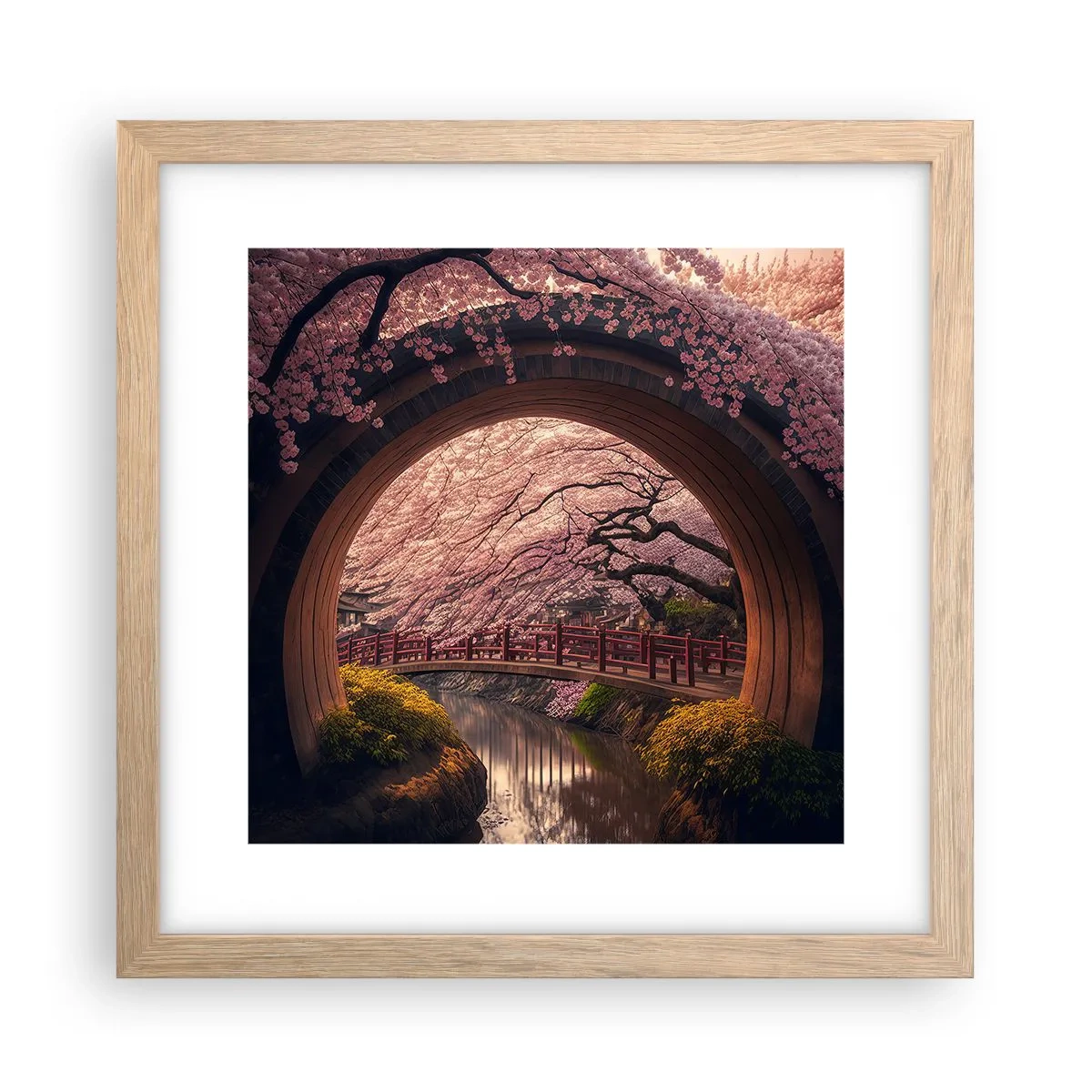Pôster com moldura de carvalho claro - Primavera japonesa - 30x30 cm
