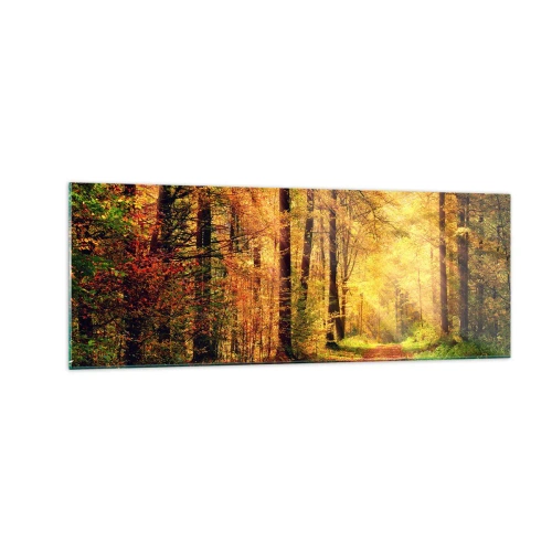 Quadro em vidro - Silêncio dourado da floresta - 140x50 cm