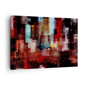 Quadro em tela - Abstração geométrica em tons intensos de vermelho - 70x50cm - Uma grande confusão  - Decoração de parede moderna para a sala de estar e quarto ARTTOR