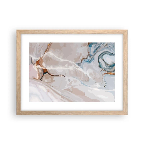 Pôster com moldura de carvalho claro - Meandros azuis sob branco - 40x30 cm