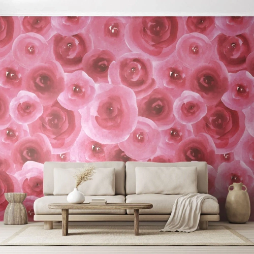 Papel de Parede Premium Canvas - Rosas acima e abaixo - Flores, Beleza, Romantismo - 300x210 cm