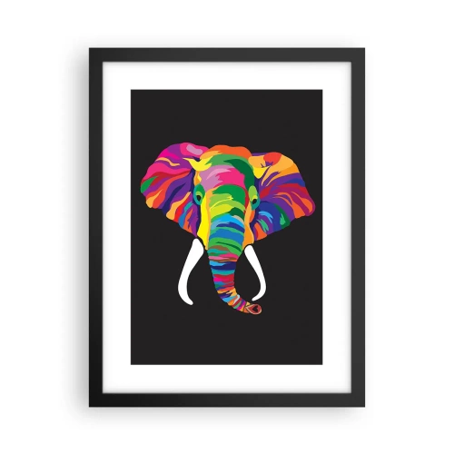 Pôster com moldura preta - O elefante que adorava banhar-se no arco-íris - 30x40 cm