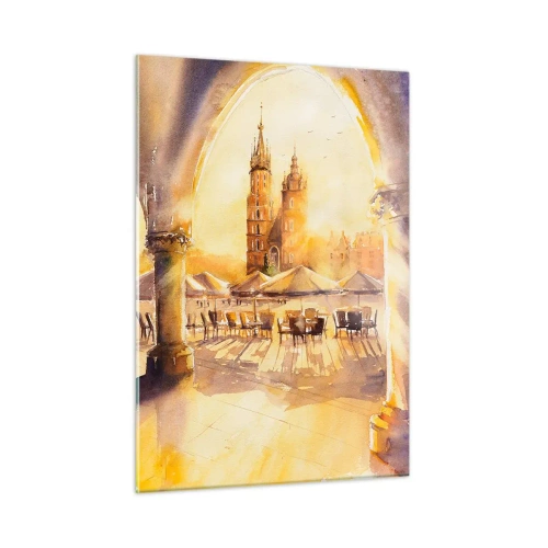 Quadro em vidro - Pôr do sol na praça do mercado de Cracóvia - 50x70 cm