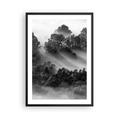 Pôster com moldura preta - Floresta enevoada em tons de preto e branco - 50x70cm - Levantar-se do sono - Decoração de parede moderna para a sala de estar e quarto ARTTOR