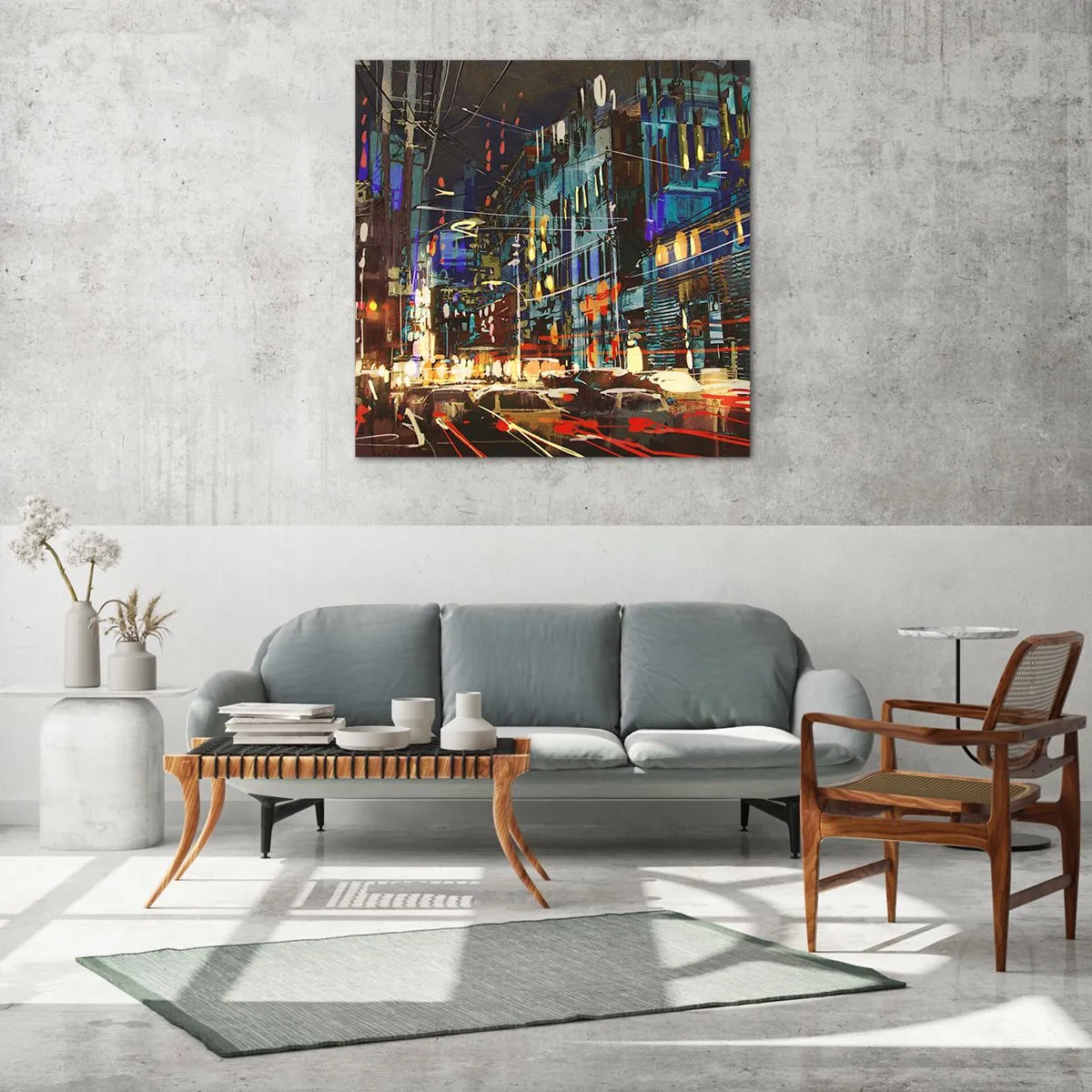 Quadro em vidro - O alvoroço da rua à noite - 60x60 cm