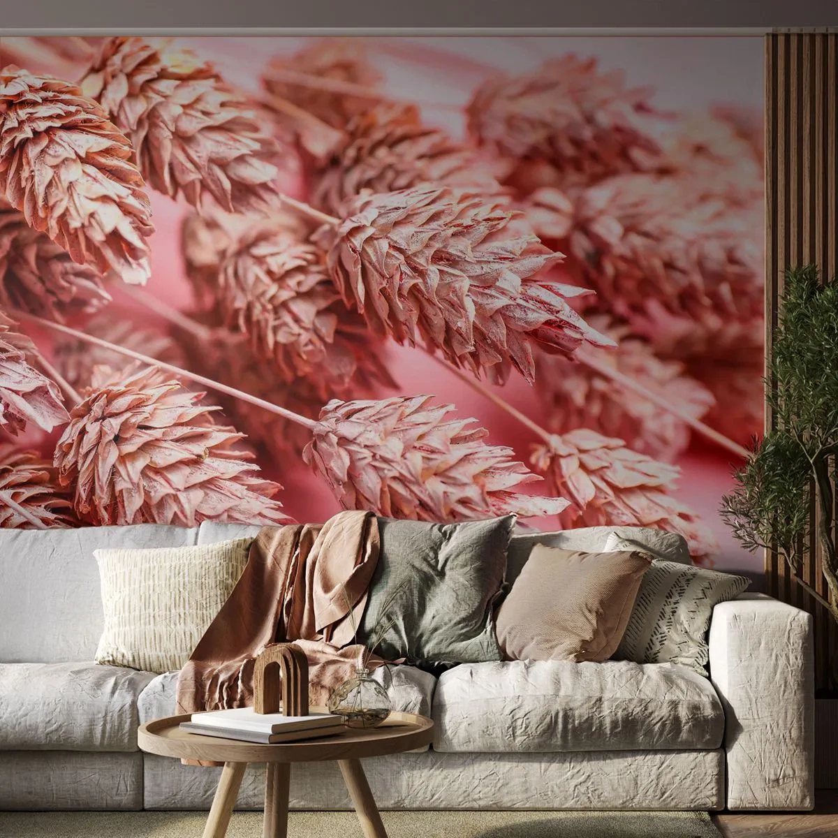 Papel de Parede Autocolante Deluxe Sticker - Cascata floral em rosa - Flores secas, Buquê de flores, Flores - 250x175 cm