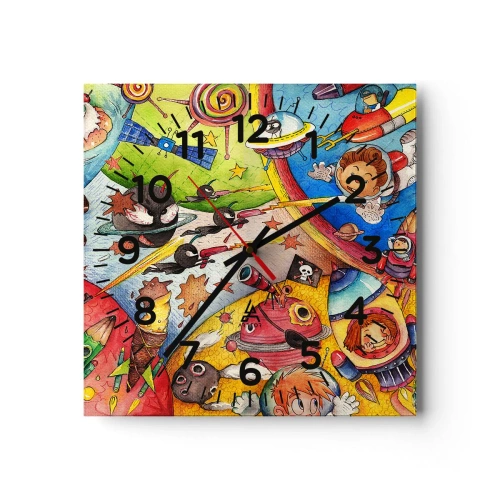 Relógio de parede - Relógio em vidro - Uma grande aventura espacial - 30x30 cm