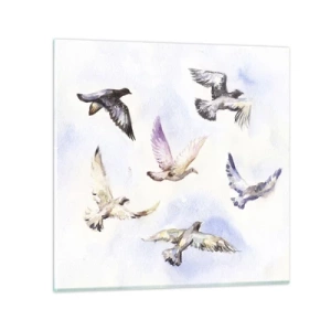 Quadro em vidro - Liberdade em cinza e azul - 30x30 cm