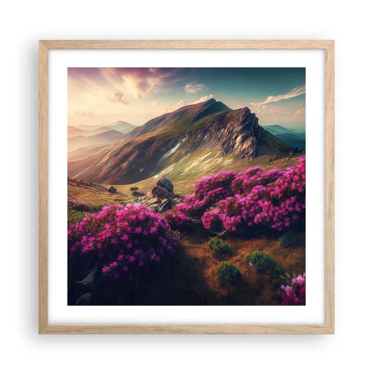 Pôster com moldura de carvalho claro - Verão nas montanhas - 50x50 cm