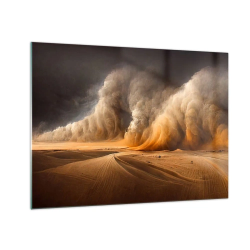 Quadro em vidro - Uma tempestade de areia sobre o deserto em uma luz dramática - 70x50cm - A Ira do Deserto - Decoração de parede moderna para a sala de estar e quarto ARTTOR