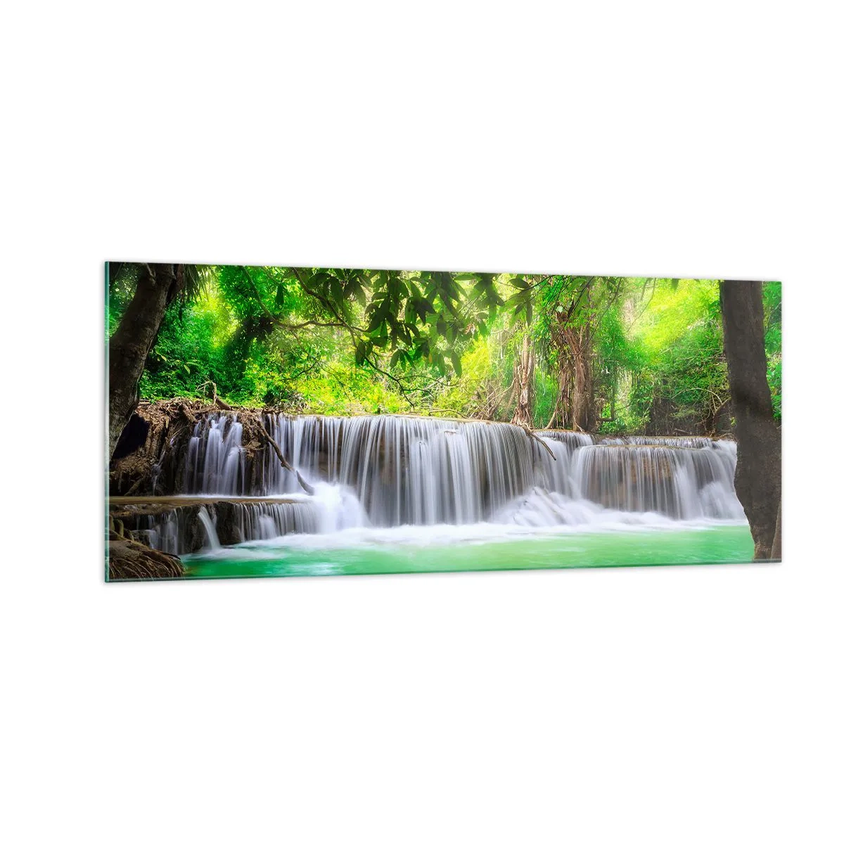 Quadro em vidro - Cascata verde - 100x40 cm