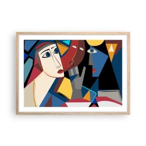 Pôster com moldura de carvalho claro - Uma conversa entre cubistas - 70x50 cm
