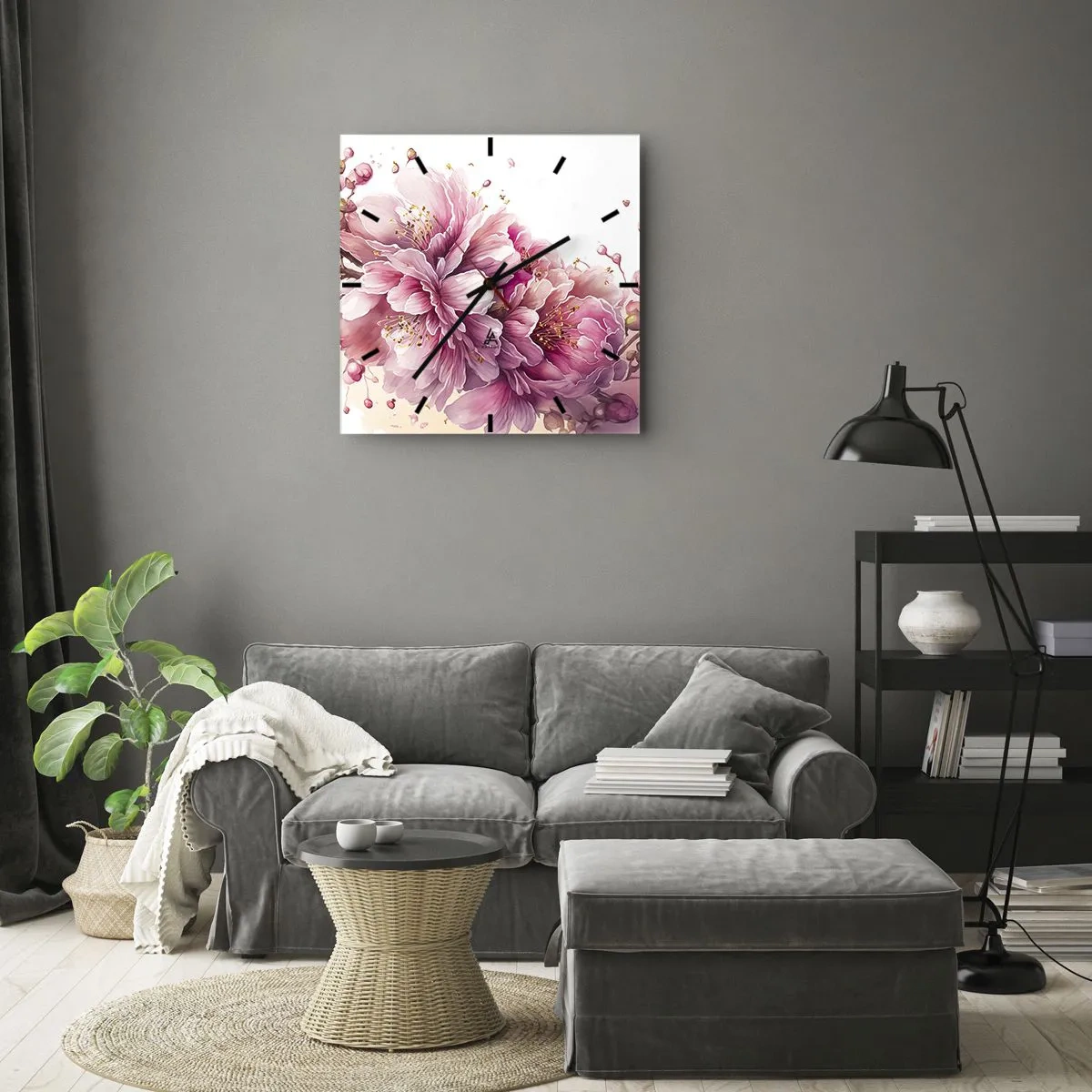 Relógio de parede - Relógio em vidro - Flor de cerejeira - 40x40 cm
