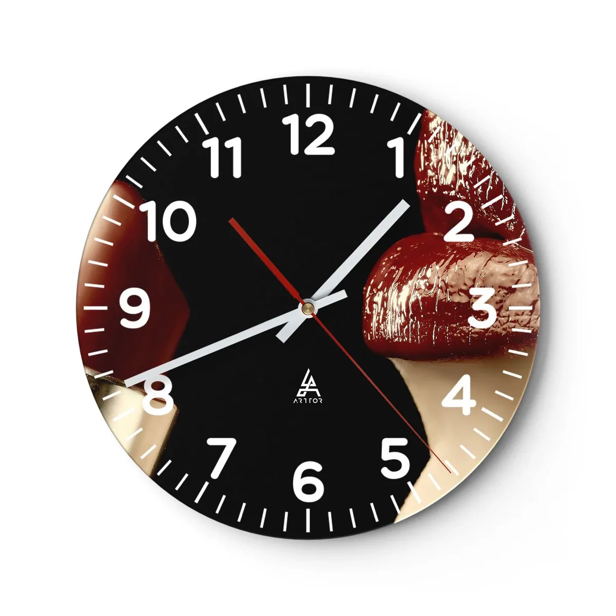 Relógio de parede - Relógio em vidro - Sensualidade e brilho do carmim - 30x30 cm