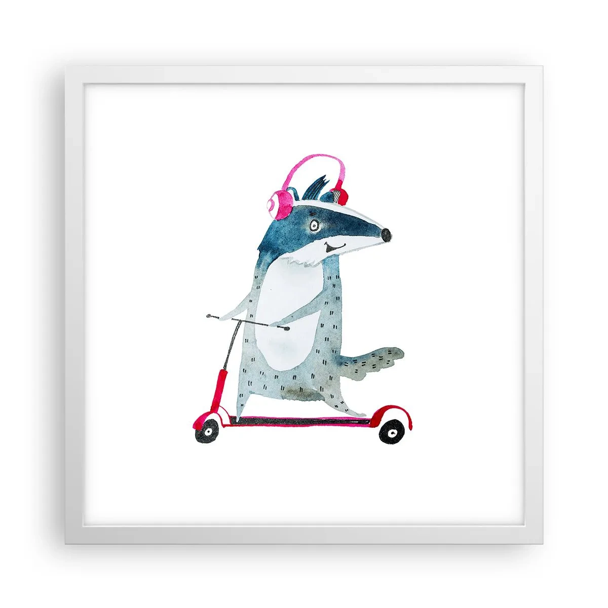 Pôster em moldura branca - A alegria do texugo - 40x40 cm