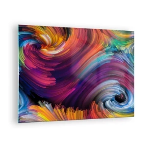 Quadro em vidro - Redemoinhos coloridos e pinceladas dinâmicas em abstração - 70x50cm - O início de um novo mundo - Decoração de parede moderna para a sala de estar e quarto ARTTOR