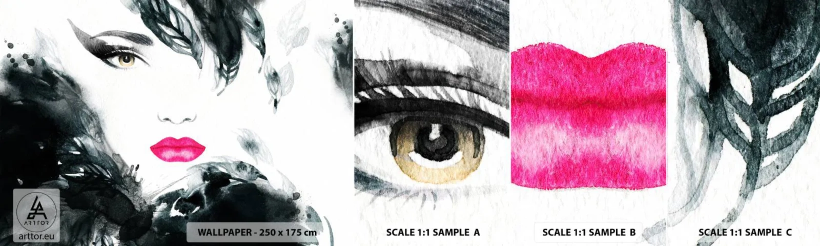 Amostra de Papel de Parede Standard Eco - Atenção! Femme fatale - Abstração, Rosto de mulher, Retrato de uma mulher - 100x30 cm