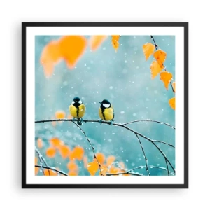 Pôster com moldura preta - Fofoca de pássaros - 60x60 cm