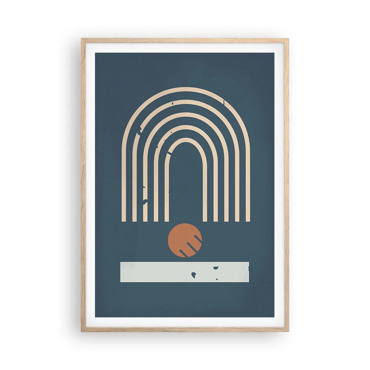 Pôster com moldura de carvalho claro - Geometria em azul marinho - 70x100 cm