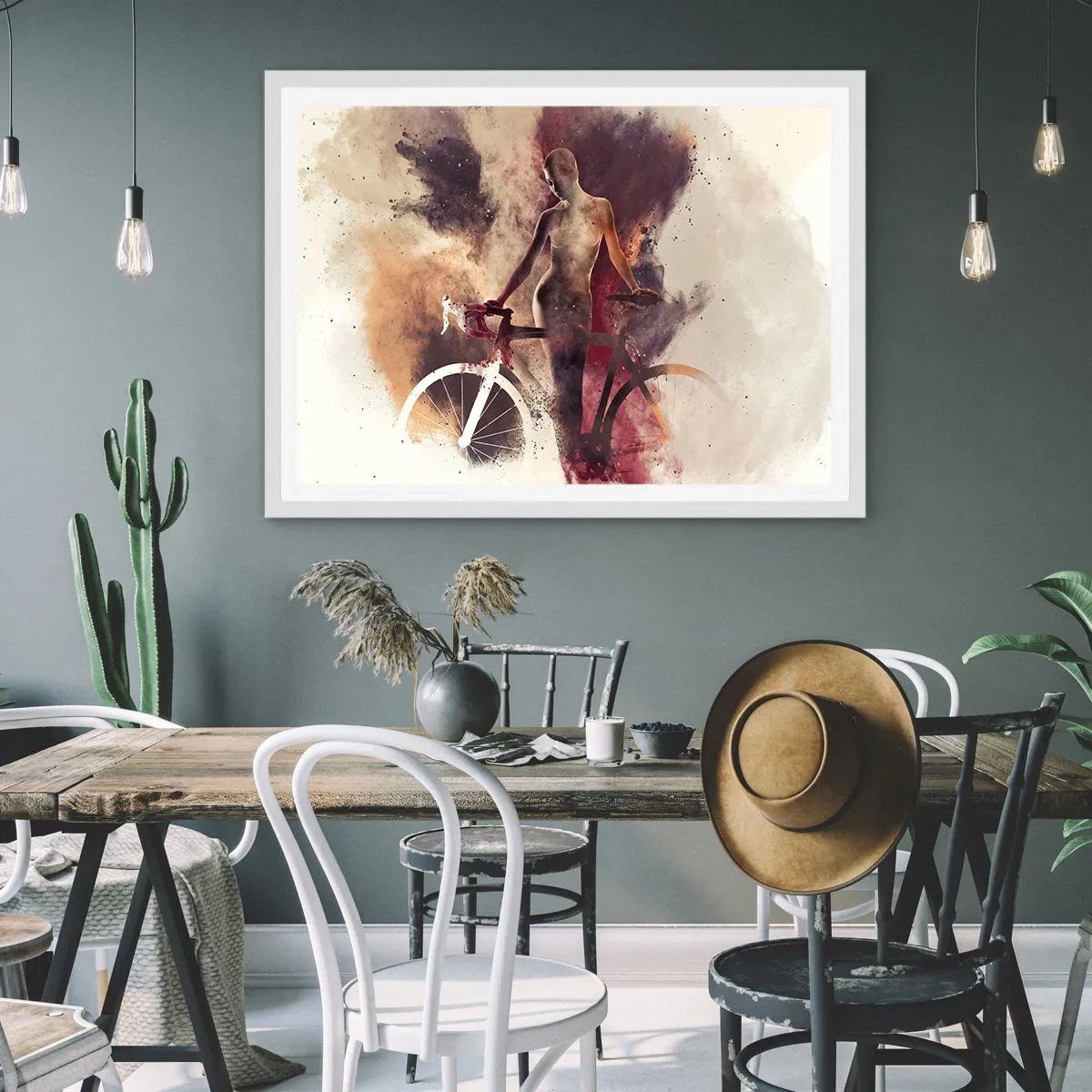 Pôster em moldura branca - Uma alma de bicicleta em formas de mármore - 91x61 cm