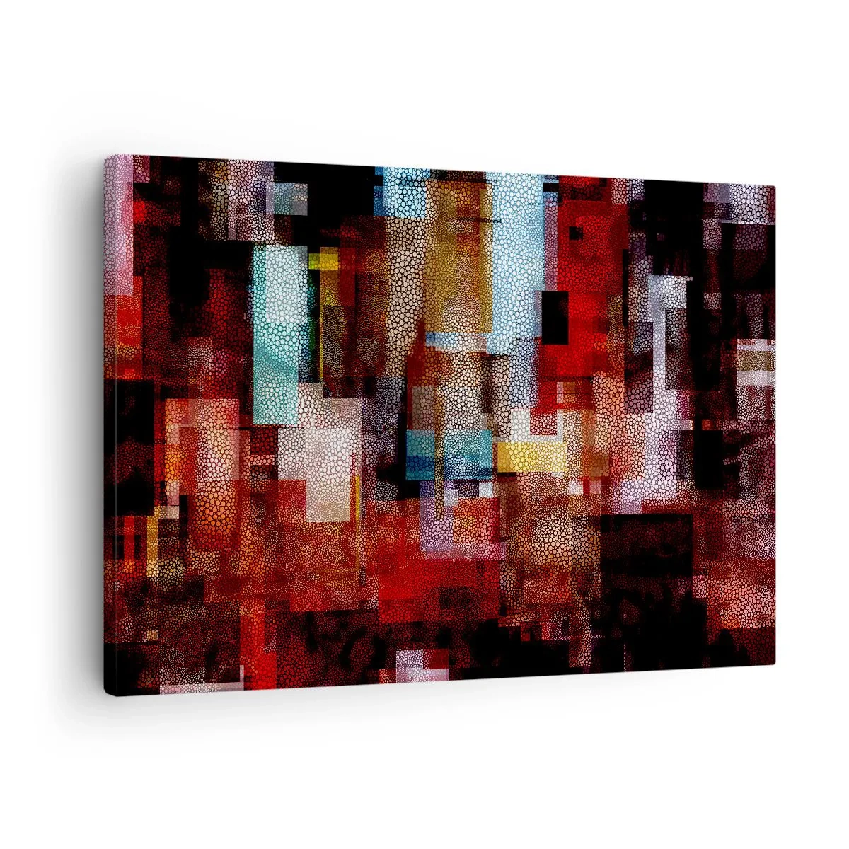 Quadro em tela - Abstração geométrica em tons intensos de vermelho - 70x50cm - Uma grande confusão - Decoração de parede moderna para a sala de estar e quarto ARTTOR