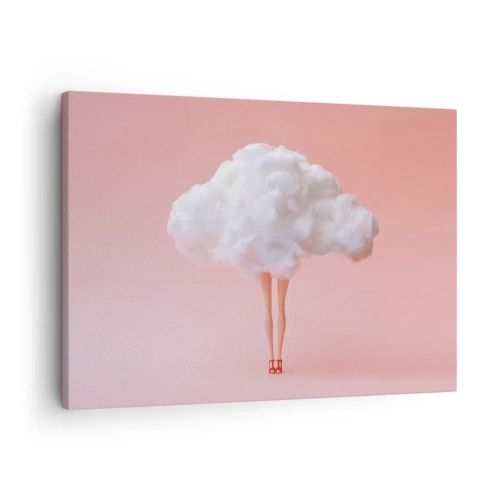 Quadro em tela - Pernas em uma nuvem sobre um fundo rosa - 70x50cm - Doce promessa - Decoração de parede moderna para a sala de estar e quarto ARTTOR