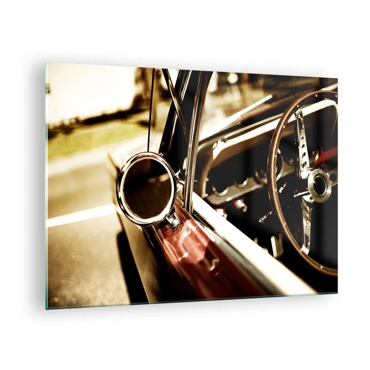 Quadro em vidro - Interior de carro clássico em estilo retrô - 70x50cm - Um carro com alma - Decoração de parede moderna para a sala de estar e quarto ARTTOR