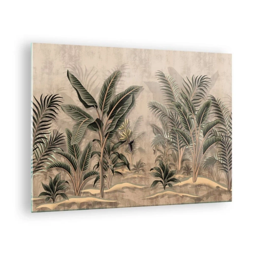 Quadro em vidro - Plantas tropicais em fundo bege em estilo colonial - 70x50cm - Gravura em estilo colonial - Decoração de parede moderna para a sala de estar e quarto ARTTOR