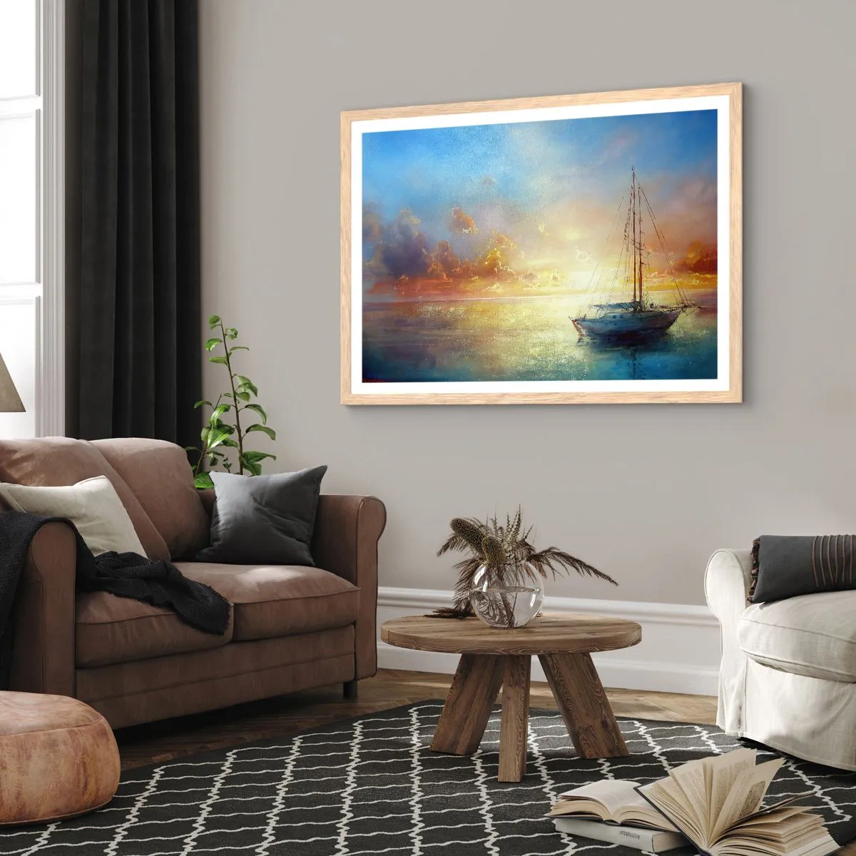 Pôster com moldura de carvalho claro - Na baía dourada - 70x50 cm