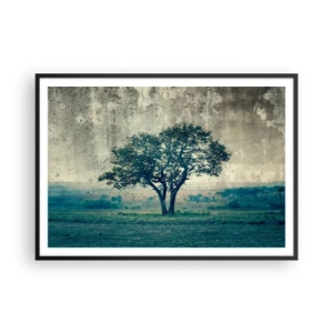 Pôster com moldura preta - Uma macieira num prado azul? - 100x70 cm