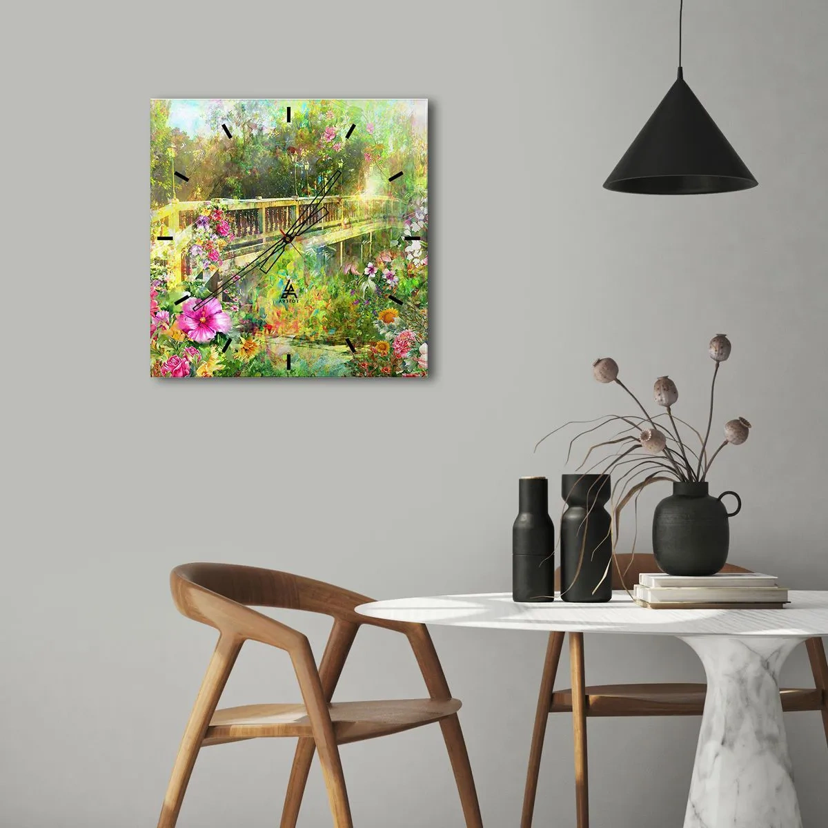 Relógio de parede - Relógio em vidro - A ponte dos suspiros da primavera - 30x30 cm