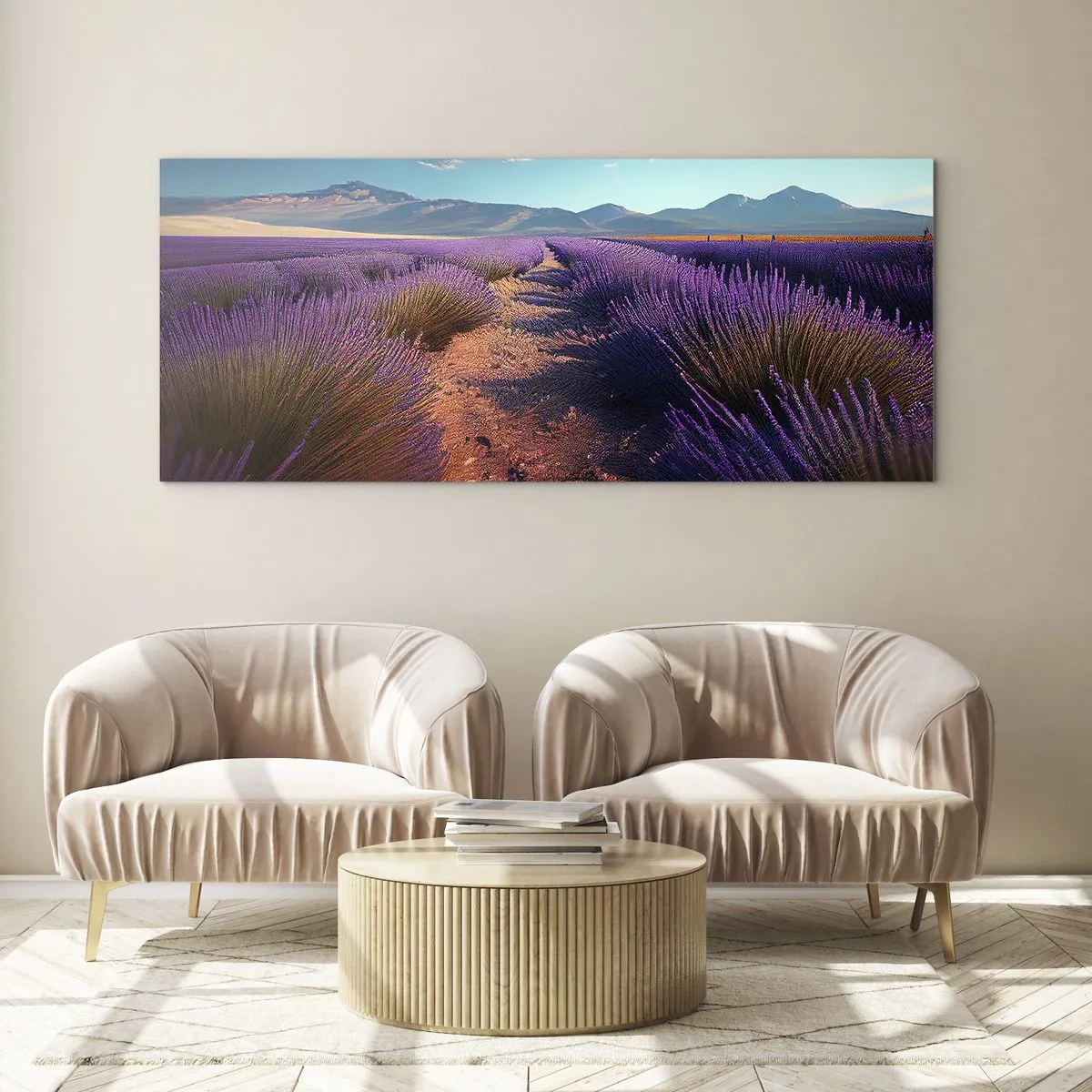 Quadro em vidro - Campos perfumados - 100x40 cm