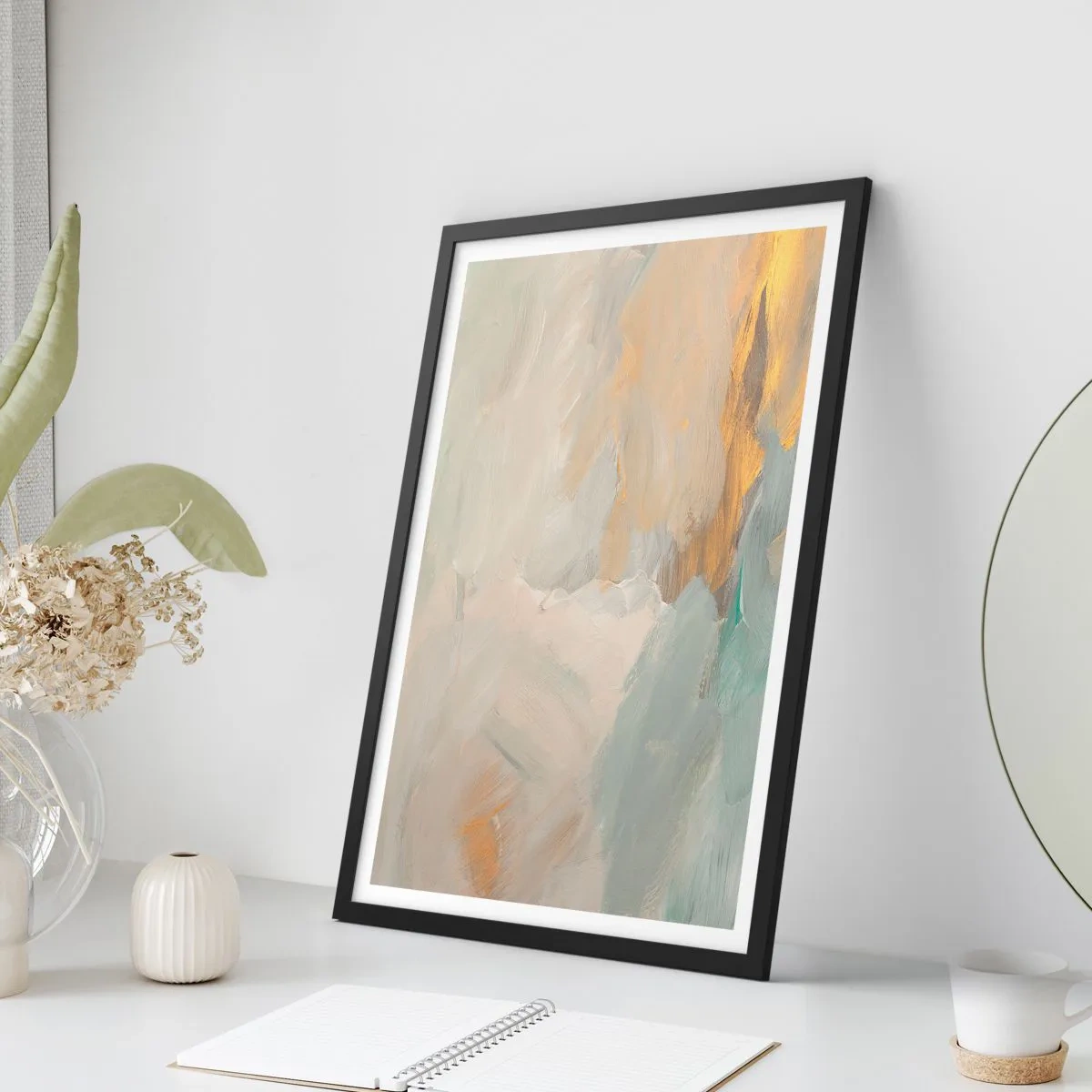 Pôster com moldura preta - Composição de pintura abstrata em tons pastéis - 50x70cm - Abstração – a terra da gentileza - Decoração de parede moderna para a sala de estar e quarto ARTTOR