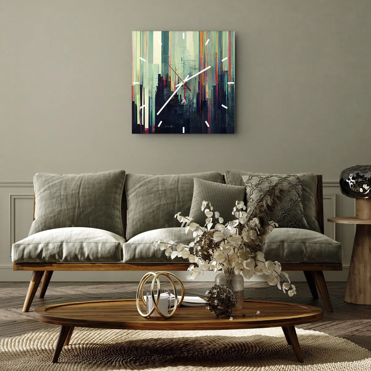 Relógio de parede - Relógio em vidro - Cidade futurista - 30x30 cm