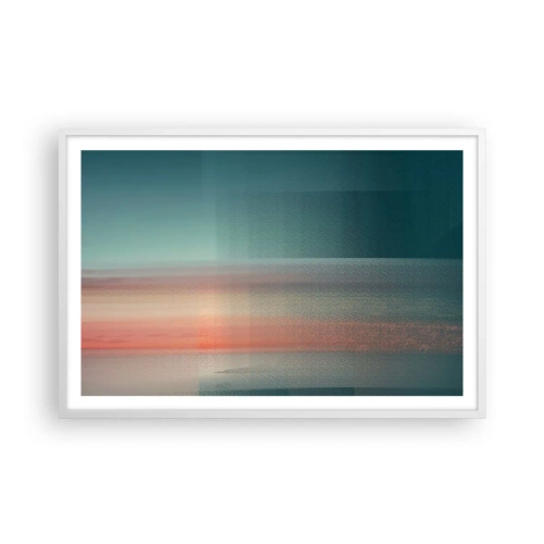 Pôster em moldura branca - Resumo: ondas de luz - 91x61 cm