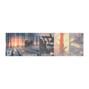Amostra de papel de parede Premium Canvas - Somente o sol espreita aqui - Paisagem, Casa de campo na floresta, Floresta - 100x30 cm