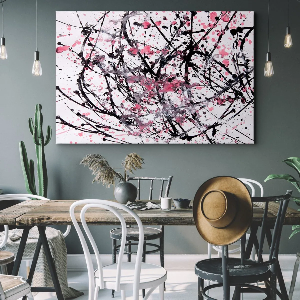 Quadro em tela - Padrão abstrato em tons de rosa, preto e branco - 70x50cm - A natureza fugaz da vida - Decoração de parede moderna para a sala de estar e quarto ARTTOR