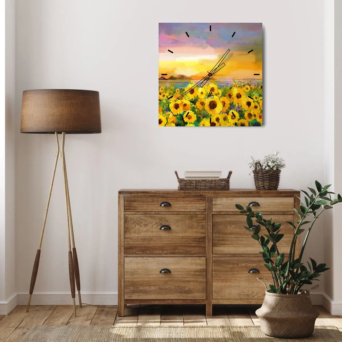 Relógio de parede - Relógio em vidro - O próprio sol desceu à terra - 40x40 cm