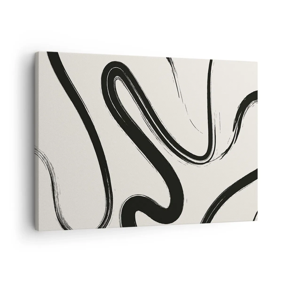 Quadro em tela - Linhas curvas pretas e brancas em um fundo claro - 70x50cm - Capricho preto e branco - Decoração de parede moderna para a sala de estar e quarto ARTTOR