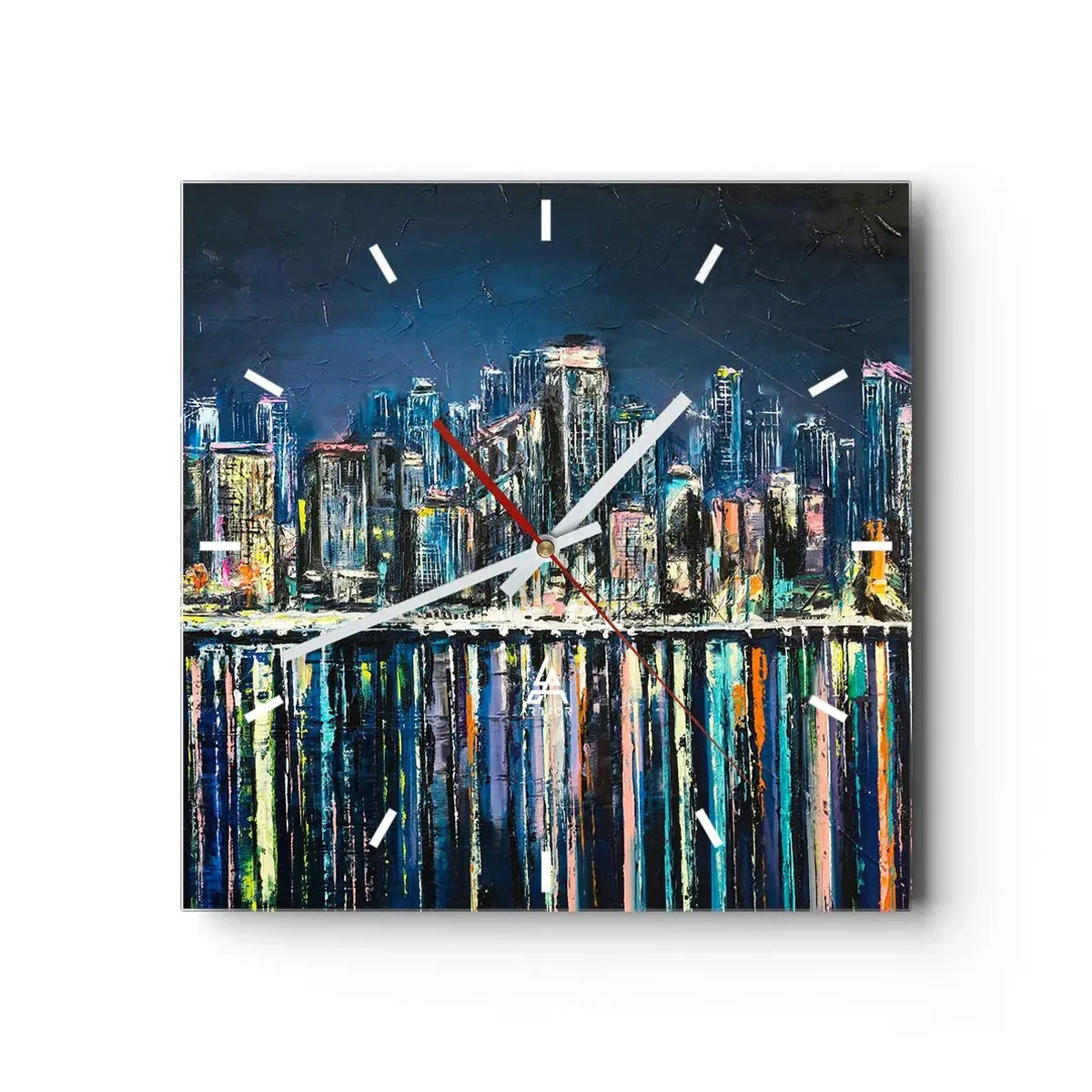 Relógio de parede - Relógio em vidro - Cascata de luzes - 30x30 cm
