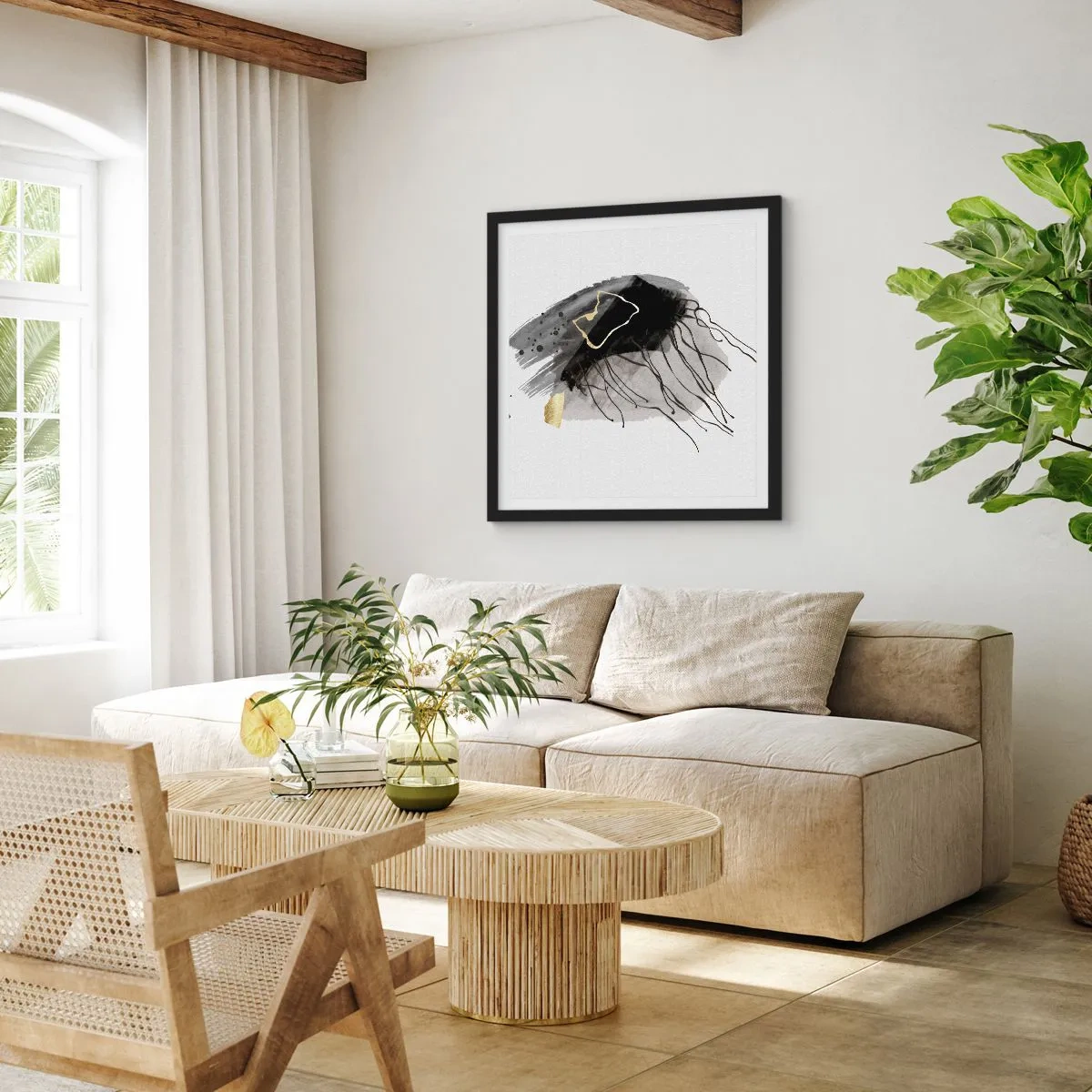 Pôster com moldura preta - A preto e dourado - 60x60 cm