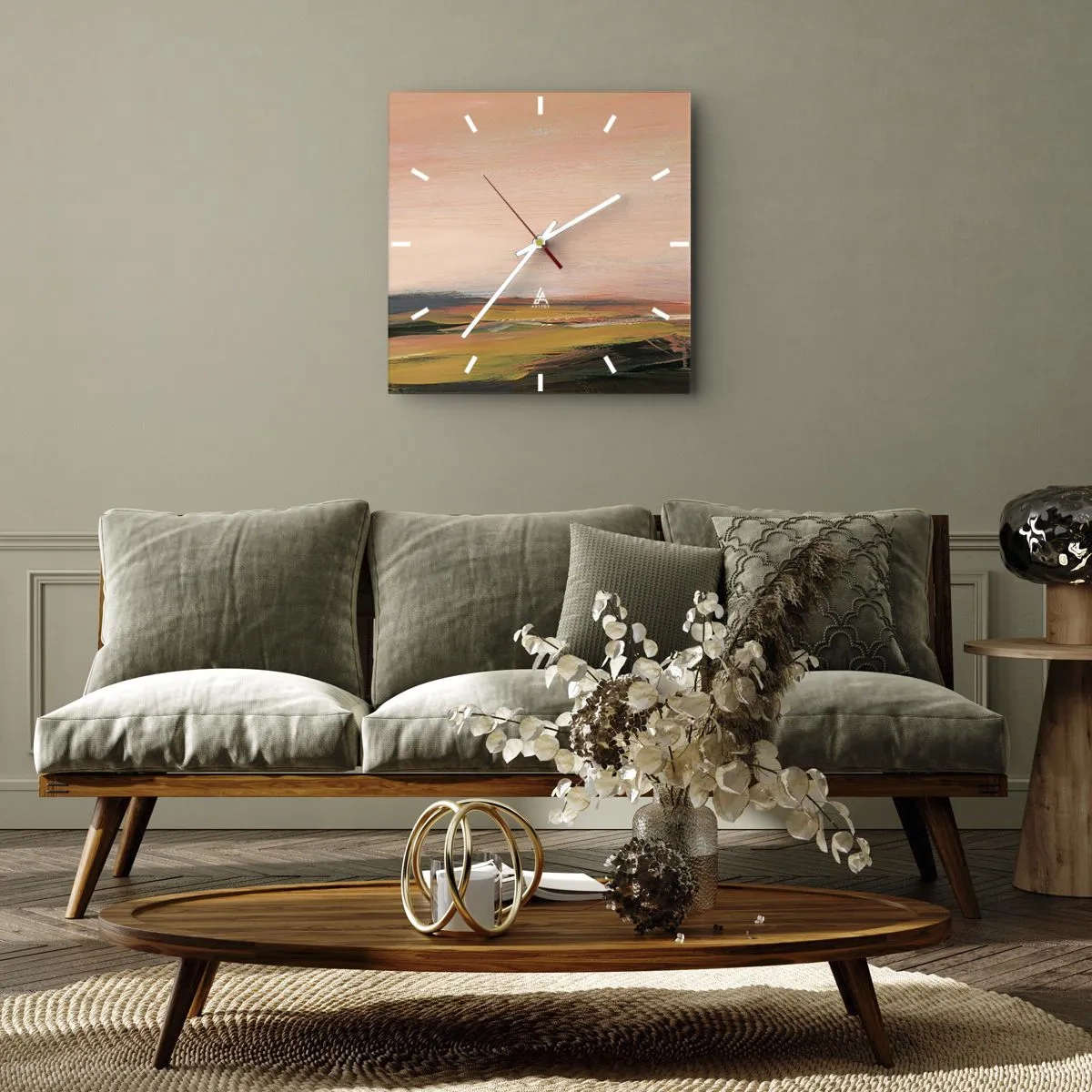 Relógio de parede - Relógio em vidro - Em tons rosa - 40x40 cm