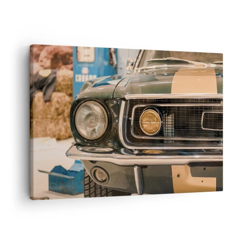 Quadro em tela - Um carro retrô icônico em um cenário clássico - 70x50cm - Encontro com uma lenda - Decoração de parede moderna para a sala de estar e quarto ARTTOR