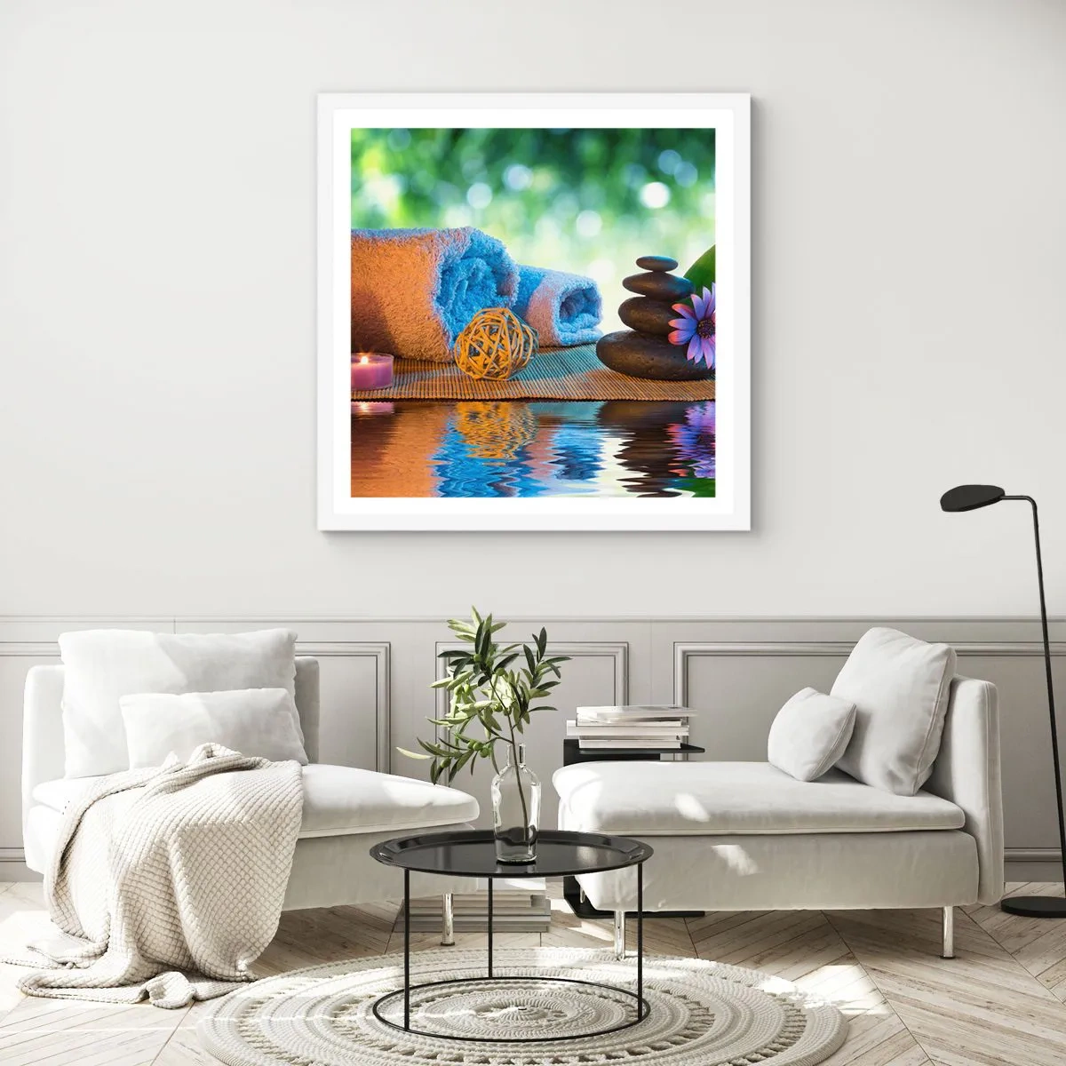 Pôster em moldura branca - Tempo para o corpo - 50x50 cm