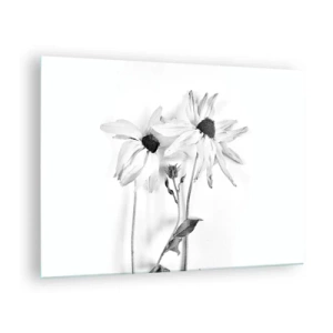 Quadro em vidro - Flores pretas e brancas em estilo minimalista - 70x50cm - Ninguém quer estar sozinho - Decoração de parede moderna para a sala de estar e quarto ARTTOR
