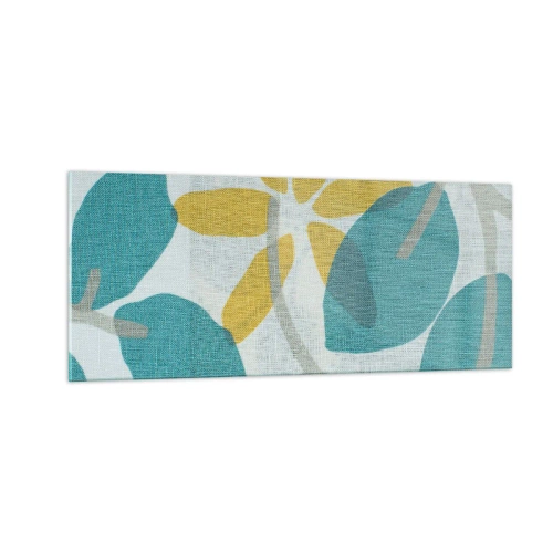 Quadro em vidro - Entre as folhas azuis - 100x40 cm