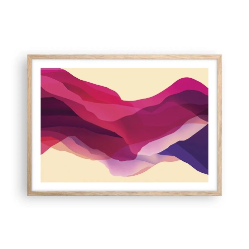Pôster com moldura de carvalho claro - Ondas de roxo - 70x50 cm