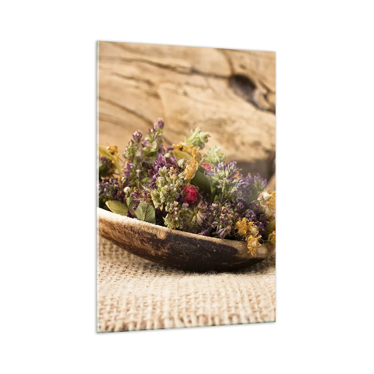 Quadro em vidro - Flores coloridas e ervas aromáticas - 70x100 cm